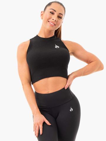 Podkoszulki Damskie Ryderwear Women Tanks Żebrowany Crop Czarne | PL1125PQ