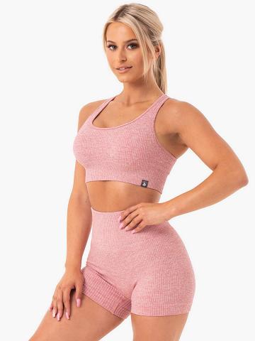 Staniki Sportowe Damskie Ryderwear Women Sports Bra Rib Seamless Różowe | PL1714QZ