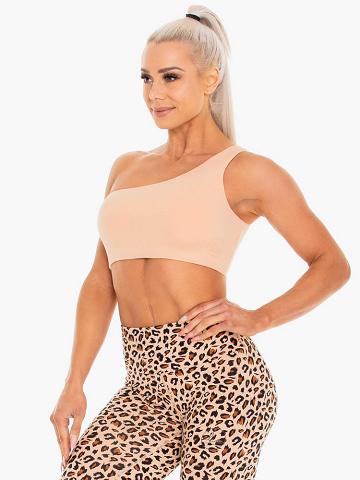 Staniki Sportowe Damskie Ryderwear Women Sports Bra LS One Shoulder Beżowe | PL1864XF